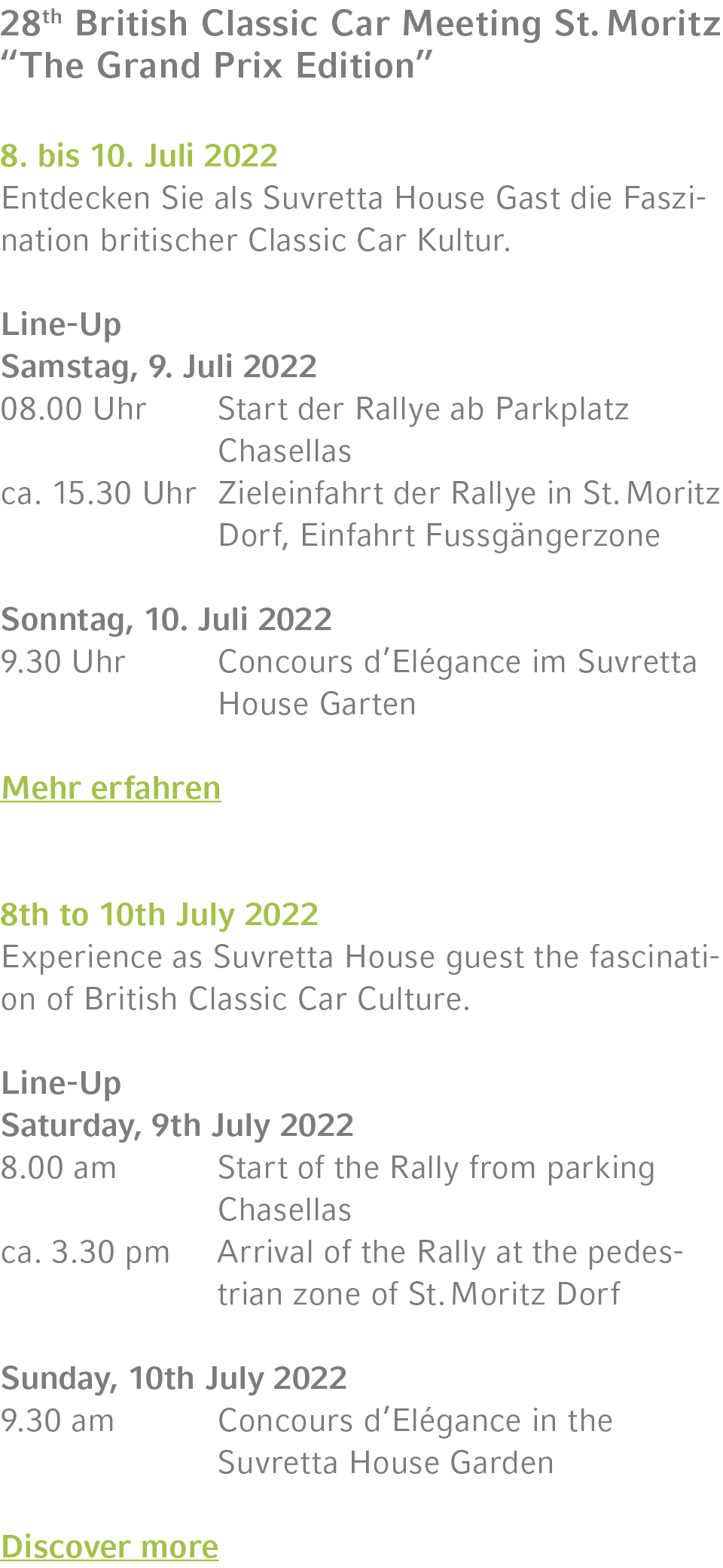 28th British Classic Car Meeting St  Moritz  The Grand Prix Edition  8  bis 10  Juli 2022 Entdecken Sie als Suvretta    